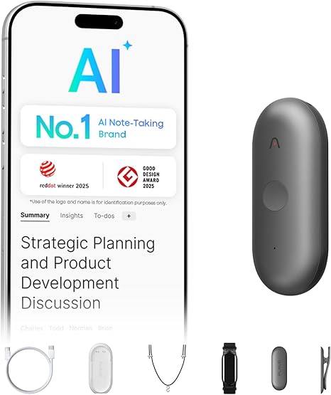 Plaud NotePin S AI Voice Recorder, Wearable AI Notetaker, AI Transcribe & Summarize, Support 112 Languages, 64GB Memory, Audio Recorder for Meetings Interviews with 4 Accessories